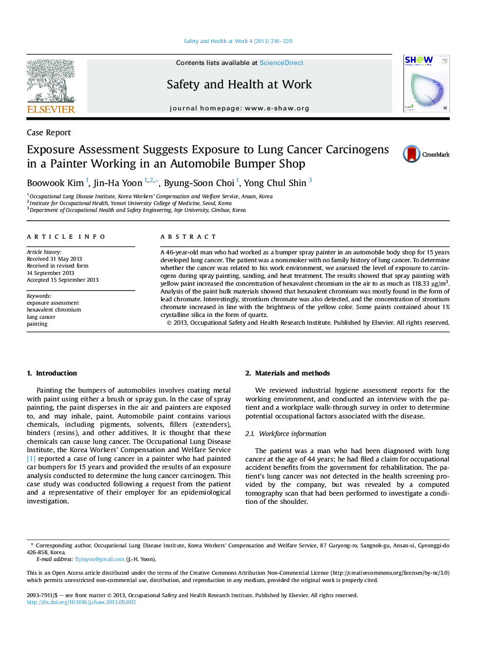 Exposure Assessment Suggests Exposure to Lung Cancer Carcinogens in a Painter Working in an Automobile Bumper Shop 