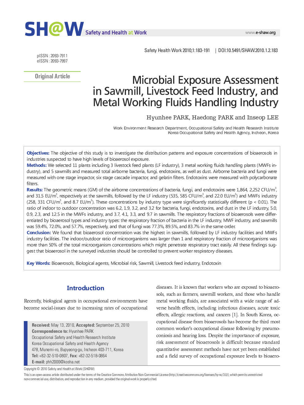 Microbial Exposure Assessment in Sawmill, Livestock Feed Industry, and Metal Working Fluids Handling Industry