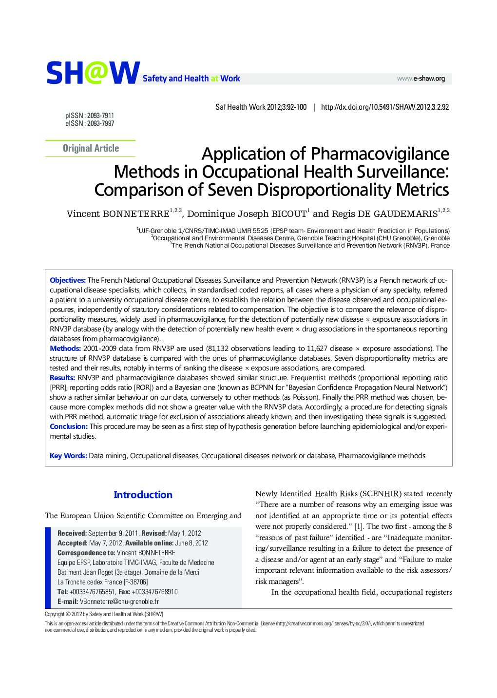 Application of Pharmacovigilance Methods in Occupational Health Surveillance: Comparison of Seven Disproportionality Metrics