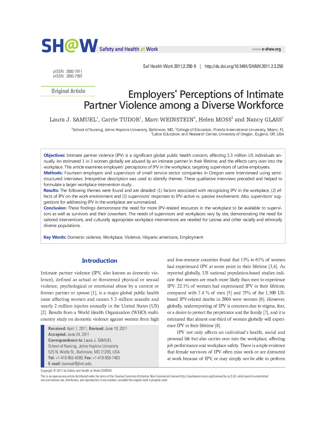 Employers’ Perceptions of Intimate Partner Violence among a Diverse Workforce