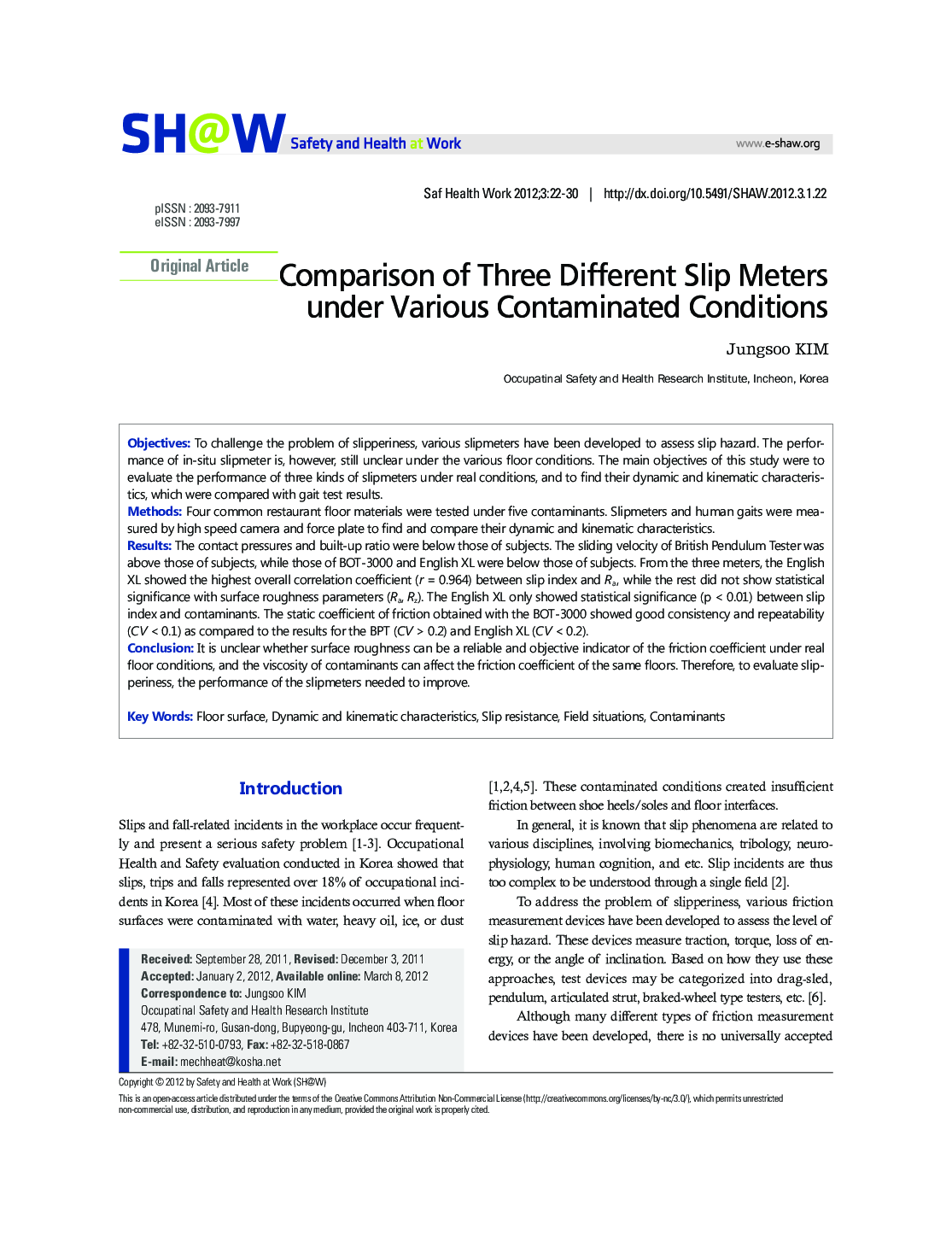 Comparison of Three Different Slip Meters under Various Contaminated Conditions