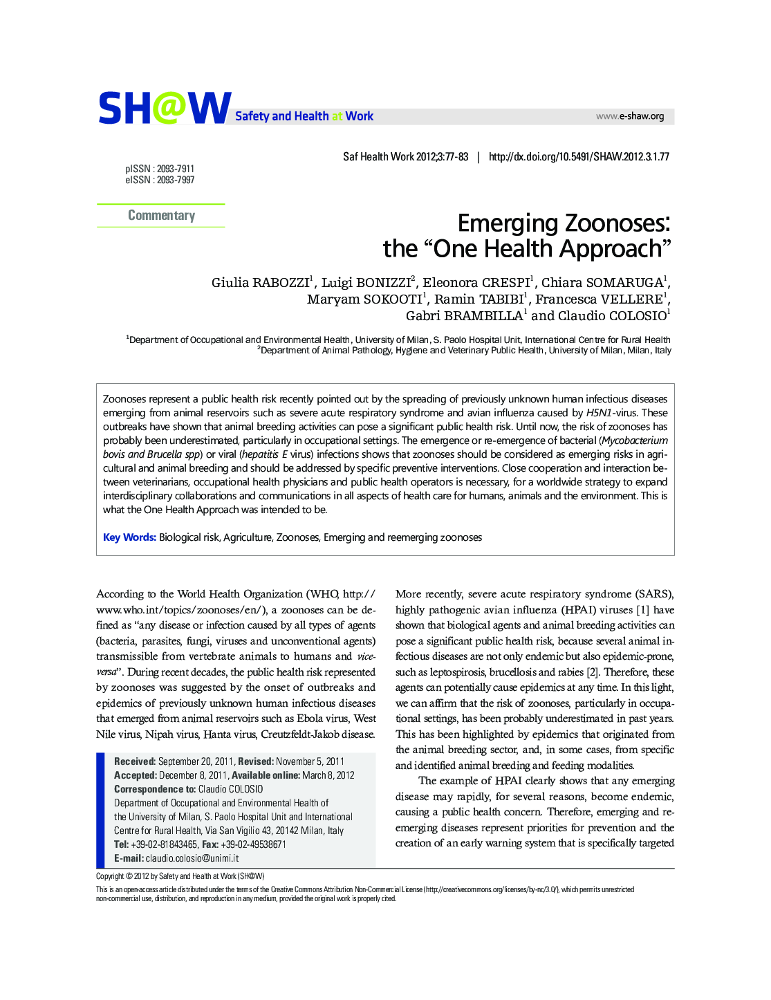 Emerging Zoonoses: the “One Health Approach”