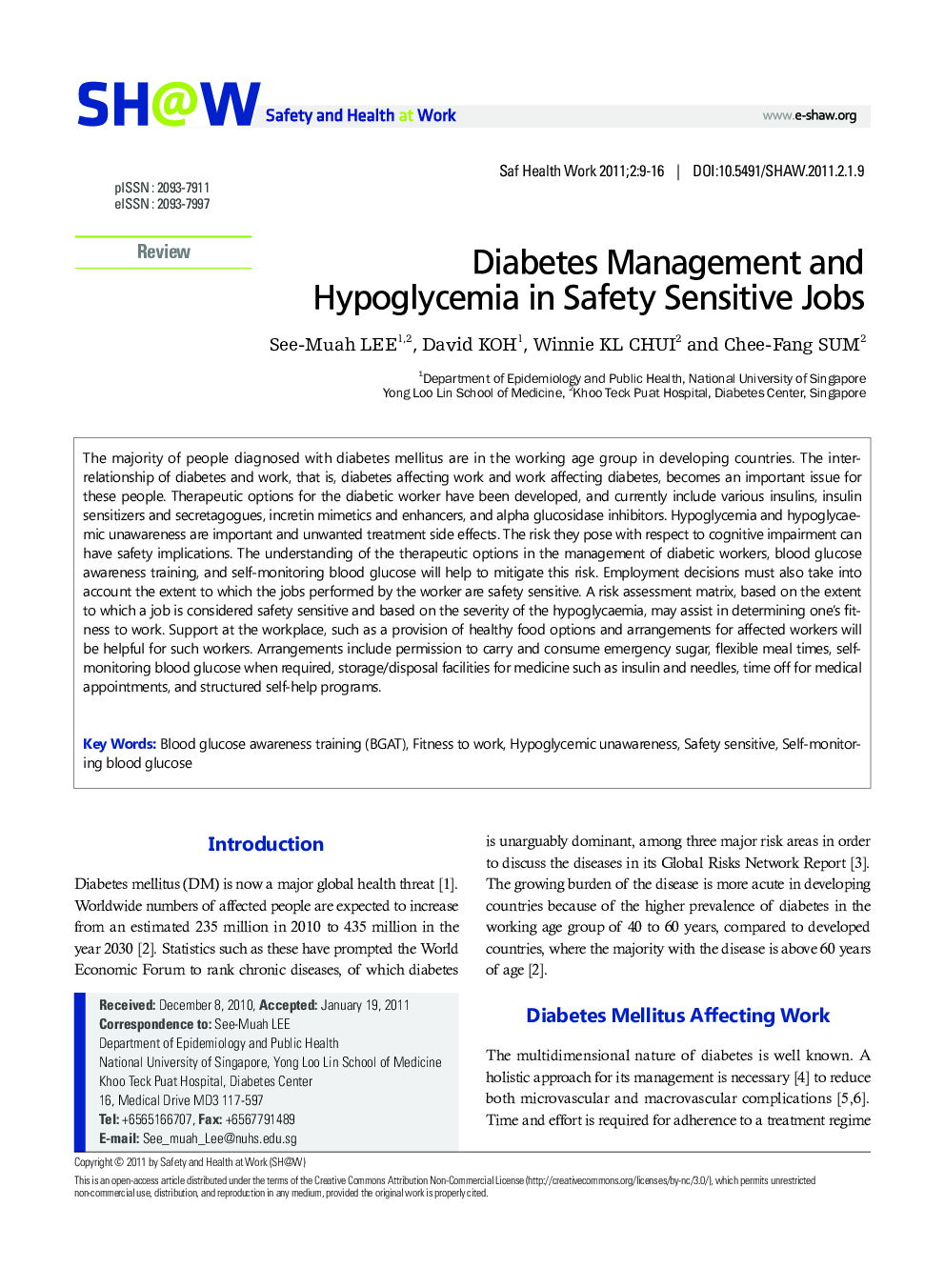 Diabetes Management and Hypoglycemia in Safety Sensitive Jobs