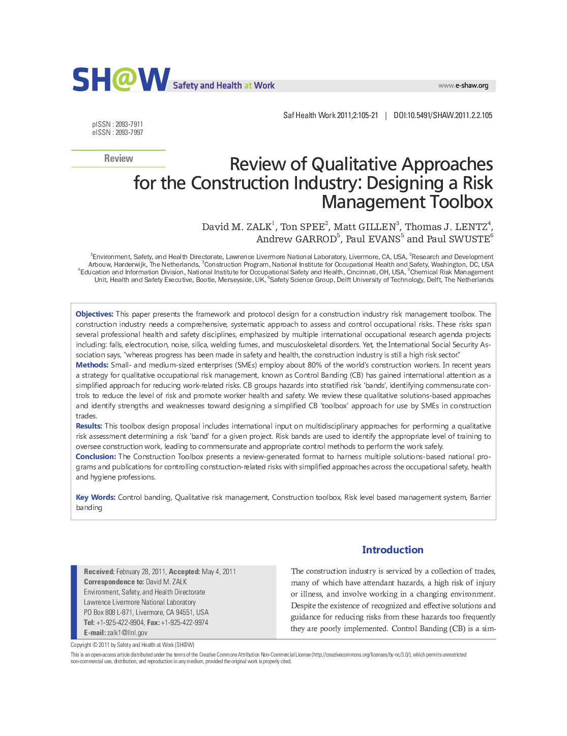 Review of Qualitative Approaches for the Construction Industry: Designing a Risk Management Toolbox