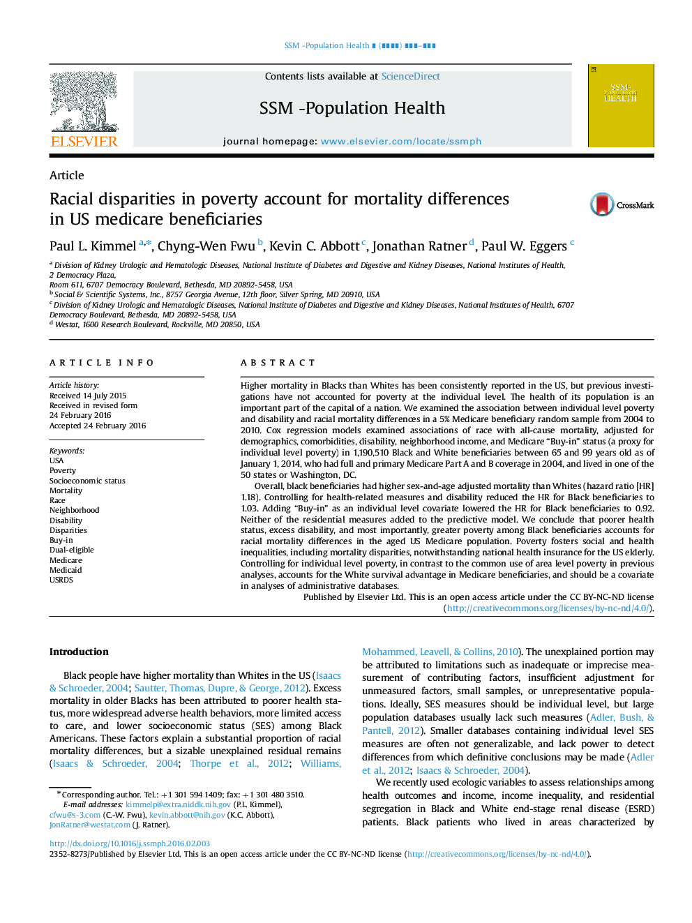 Racial disparities in poverty account for mortality differences in US medicare beneficiaries