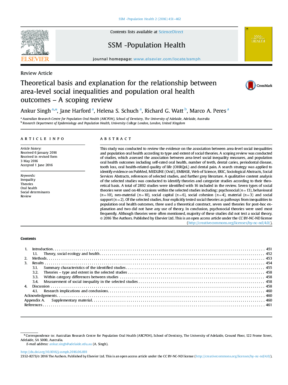 Theoretical basis and explanation for the relationship between area-level social inequalities and population oral health outcomes – A scoping review