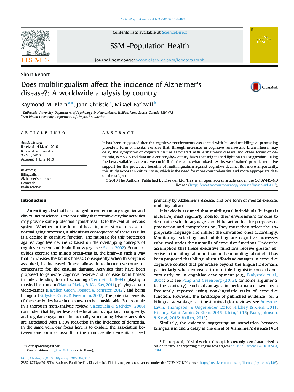 Does multilingualism affect the incidence of Alzheimer’s disease?: A worldwide analysis by country