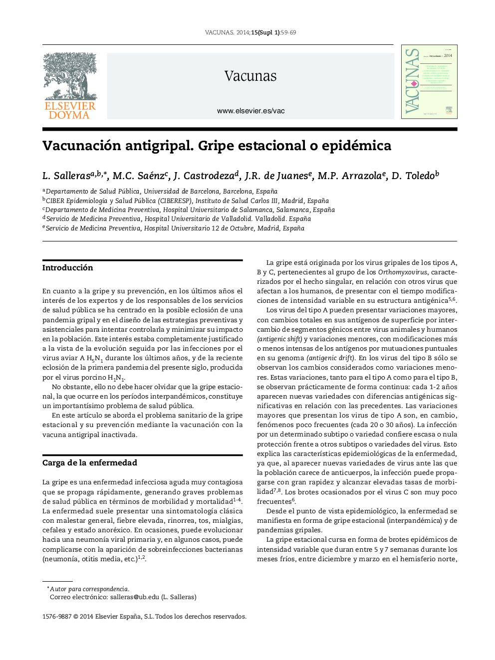 Vacunación antigripal. Gripe estacional o epidémica