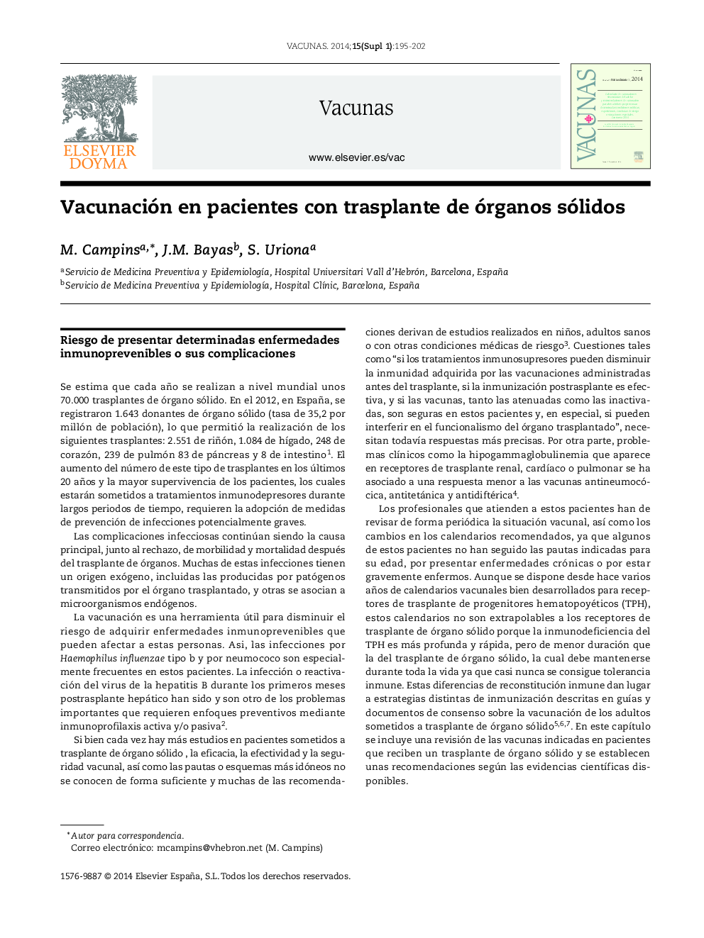 Vacunación en pacientes con trasplante de órganos sólidos