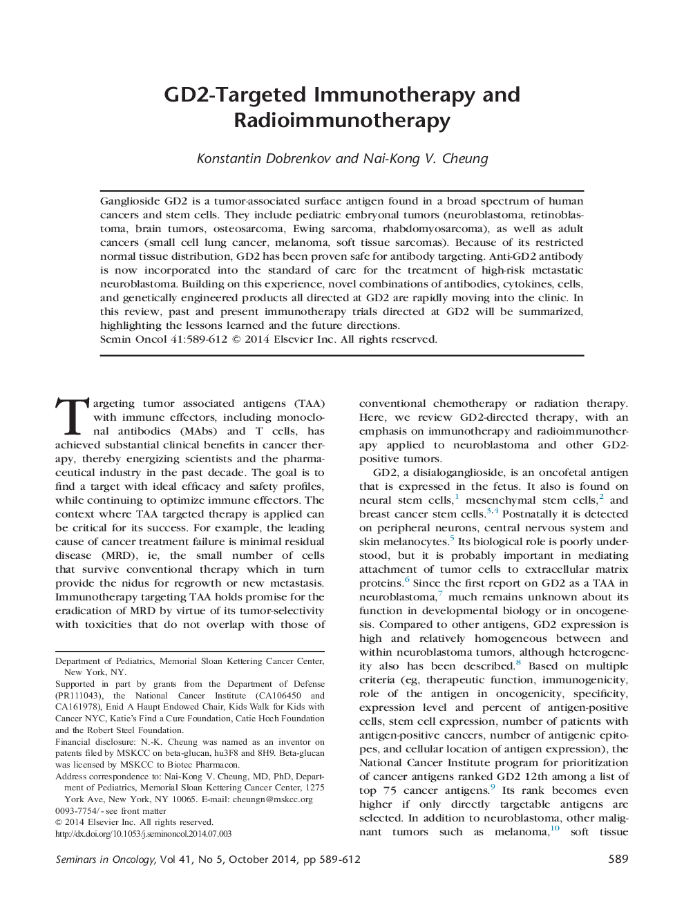 GD2-Targeted Immunotherapy and Radioimmunotherapy