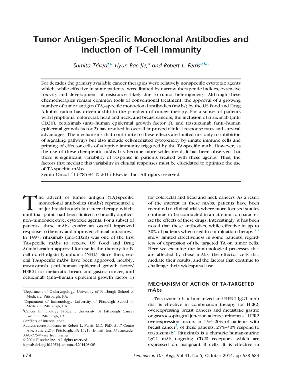 Tumor Antigen-Specific Monoclonal Antibodies and Induction of T-Cell Immunity