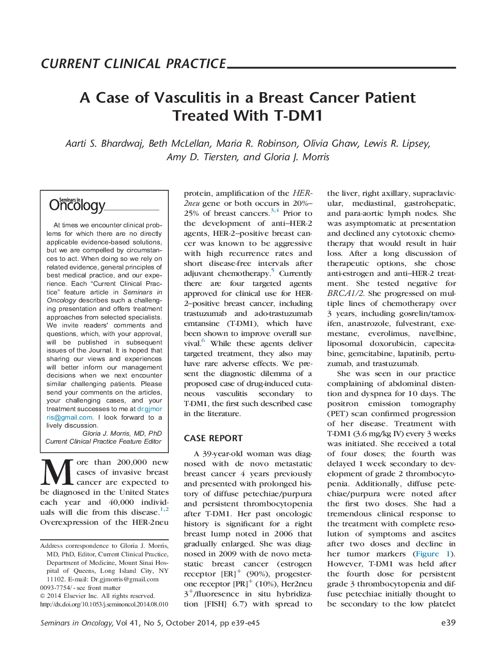 A Case of Vasculitis in a Breast Cancer Patient Treated With T-DM1