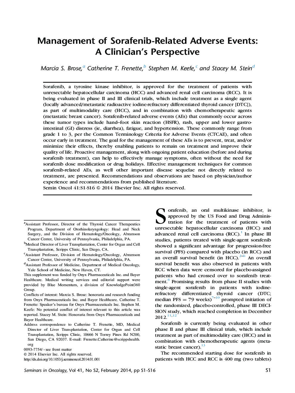 Management of Sorafenib-Related Adverse Events: A Clinician's Perspective