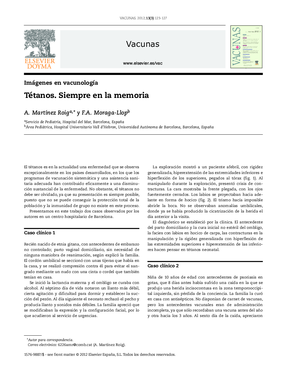 عکس صفحه اول مقاله: Tétanos. Siempre en la memoria Tétanos. Siempre en la memoria
