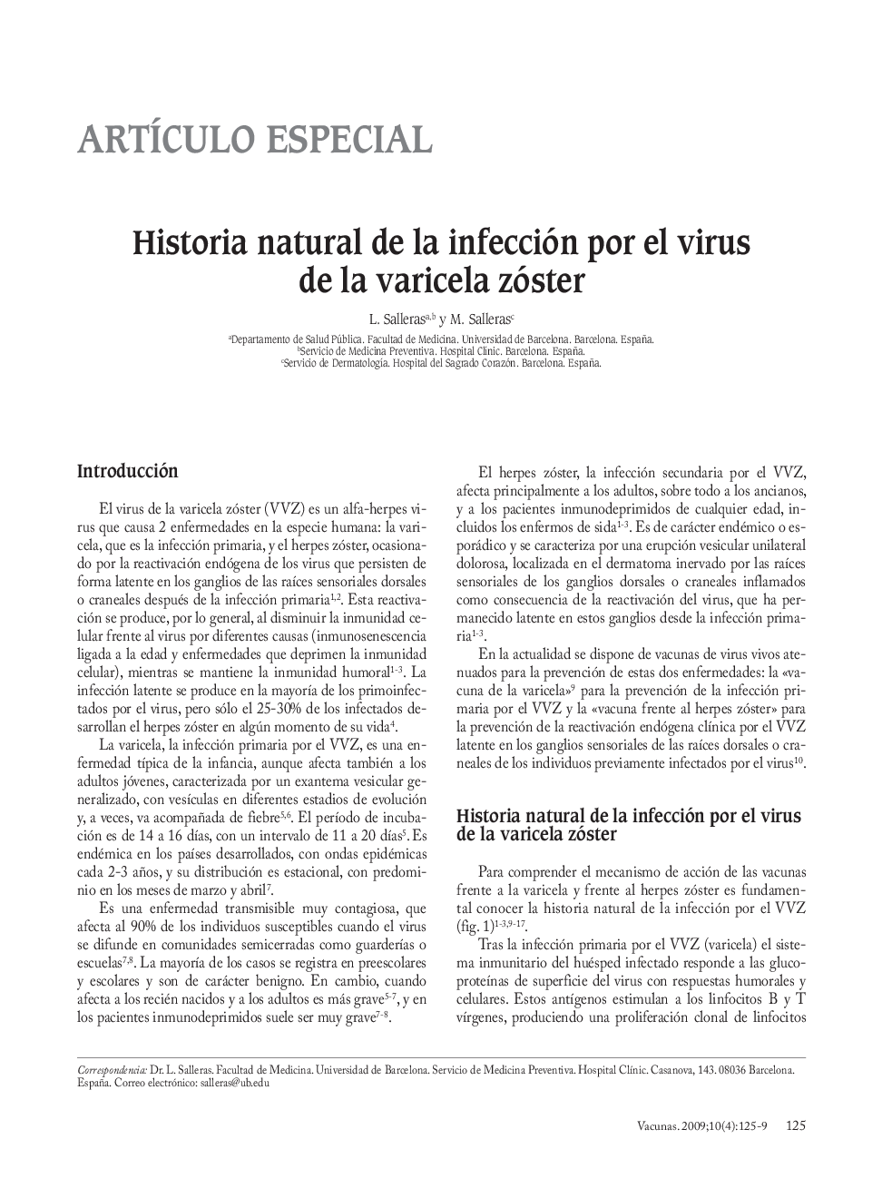Historia natural de la infección por el virus de la varicela zóster