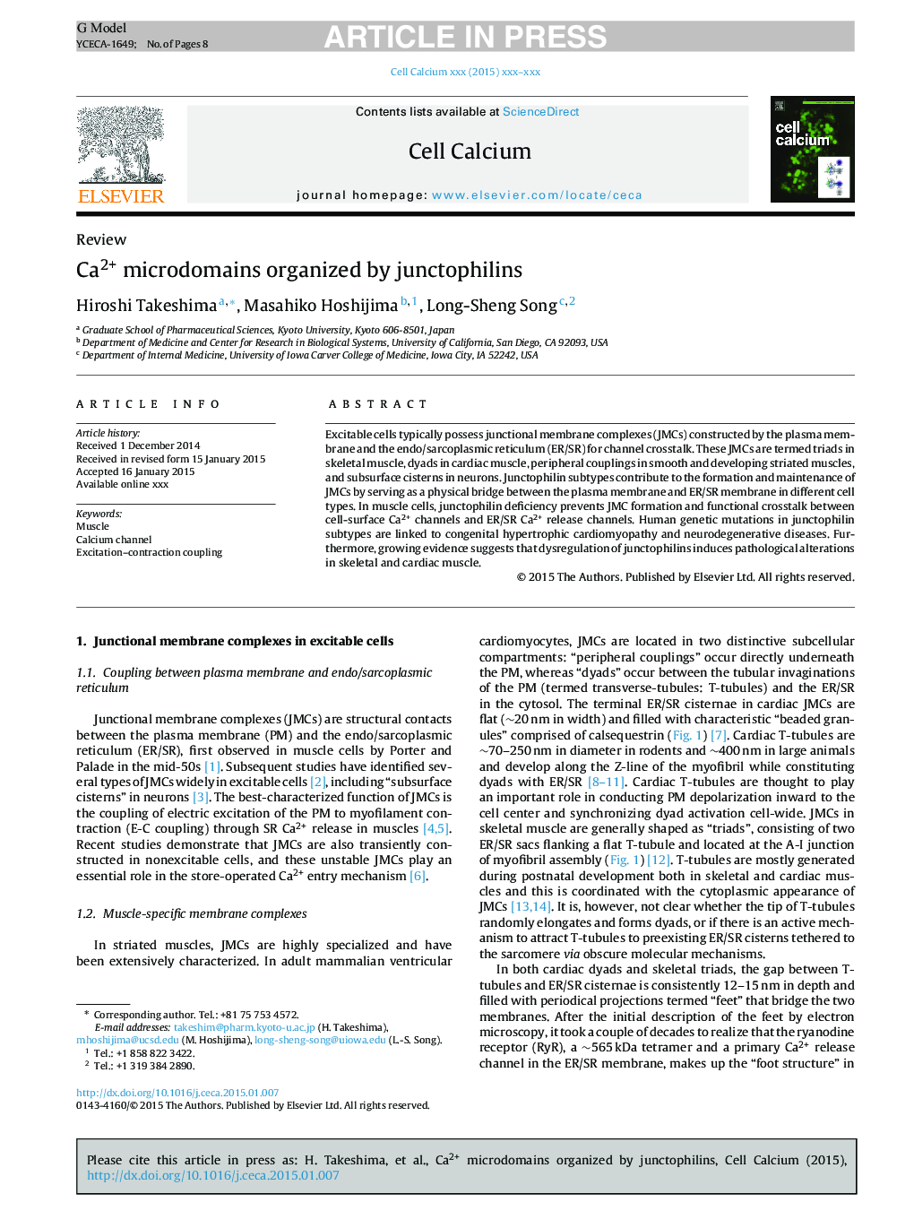 Ca2+ microdomains organized by junctophilins