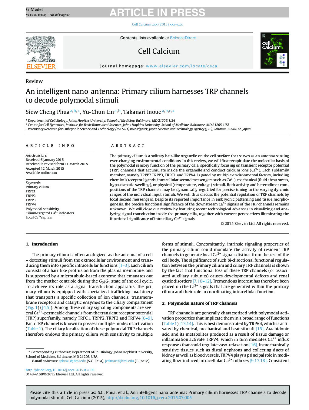 An intelligent nano-antenna: Primary cilium harnesses TRP channels to decode polymodal stimuli