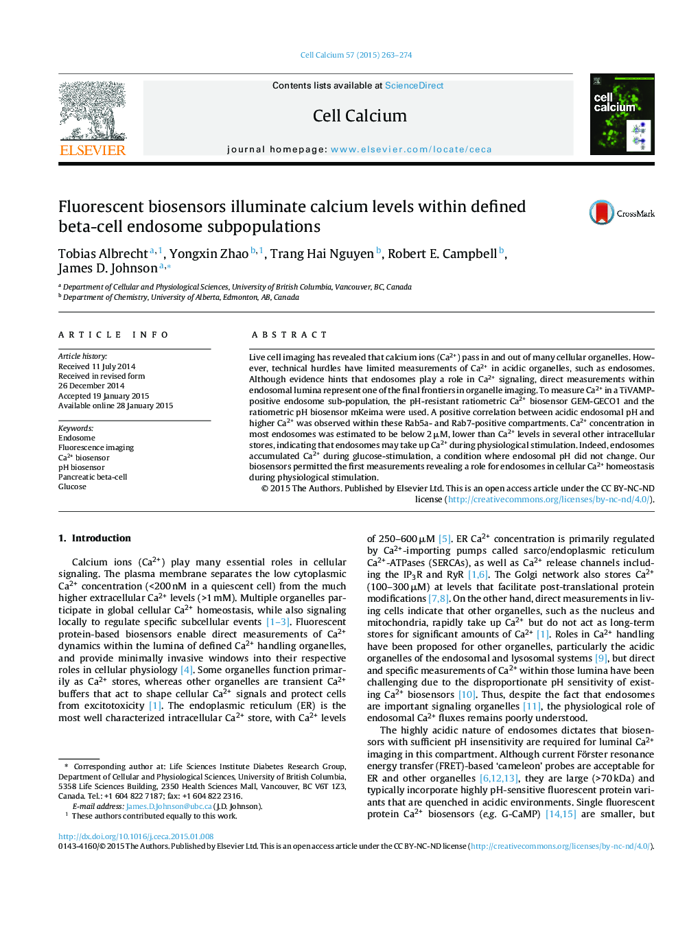 Fluorescent biosensors illuminate calcium levels within defined beta-cell endosome subpopulations