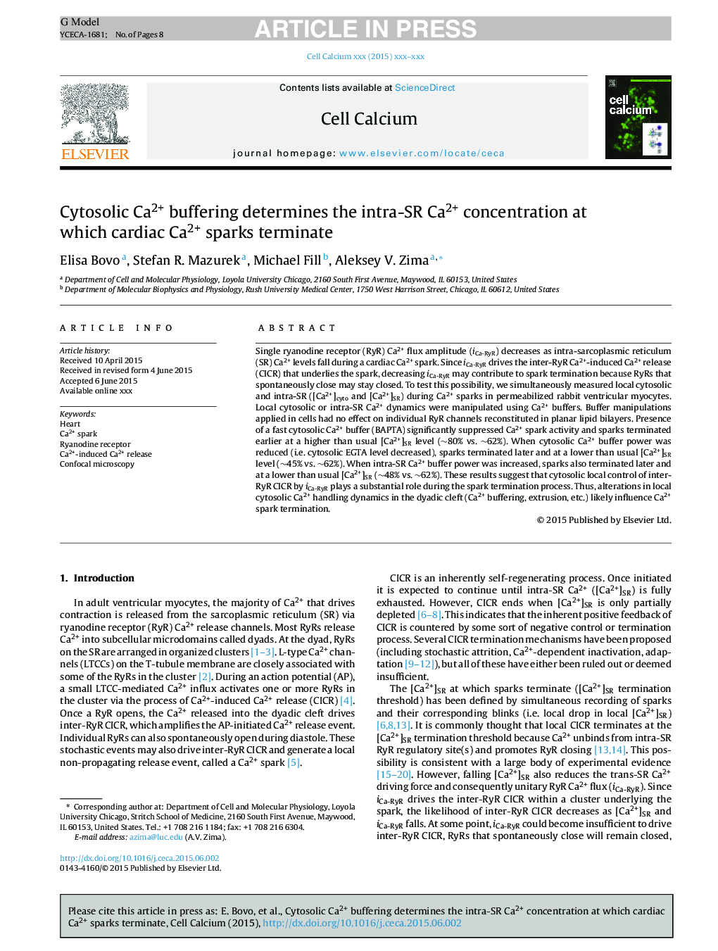 Cytosolic Ca2+ buffering determines the intra-SR Ca2+ concentration at which cardiac Ca2+ sparks terminate