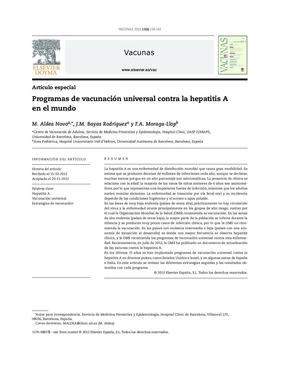 Programas de vacunación universal contra la hepatitis A en el mundo