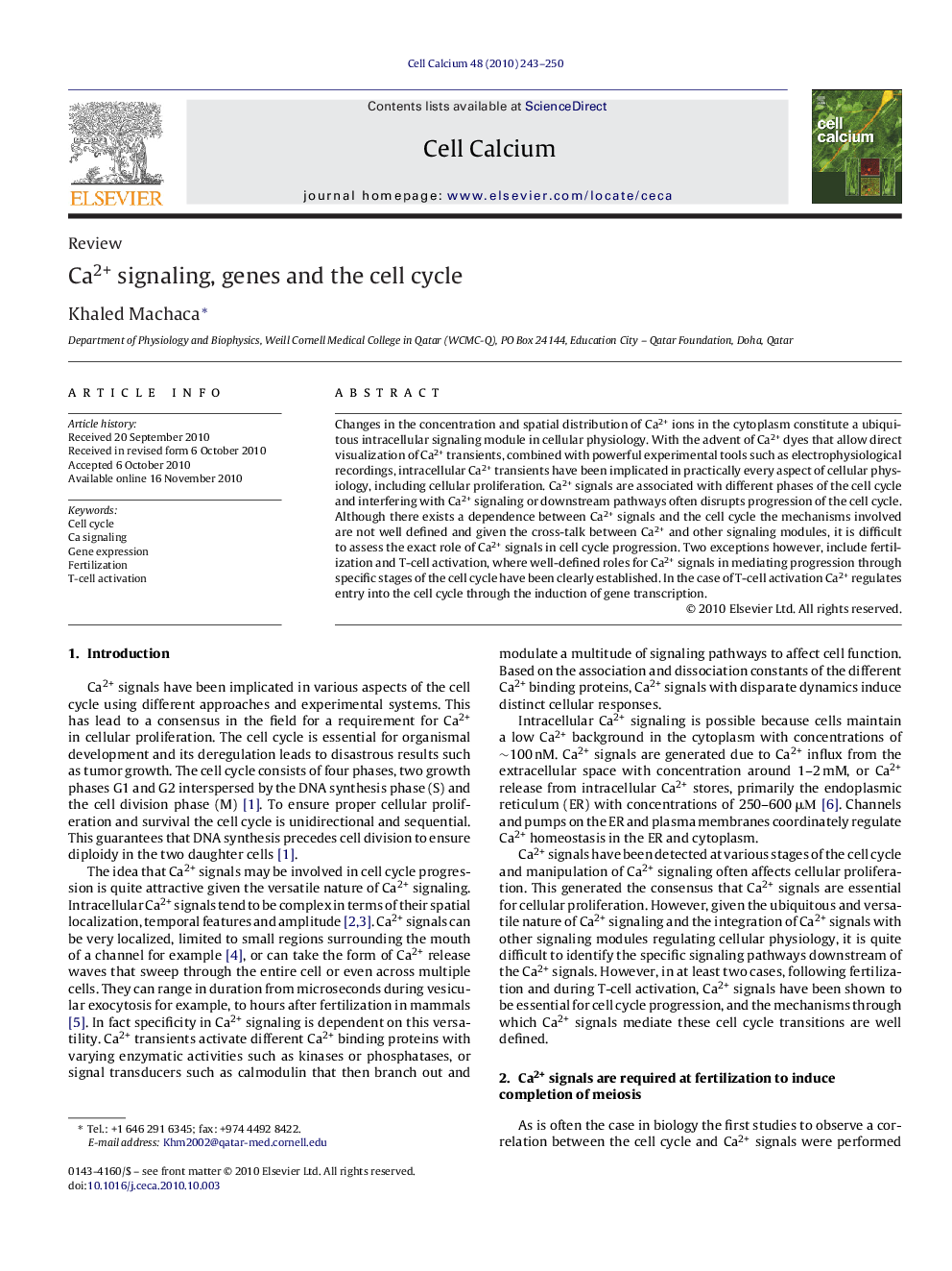 Ca2+ signaling, genes and the cell cycle