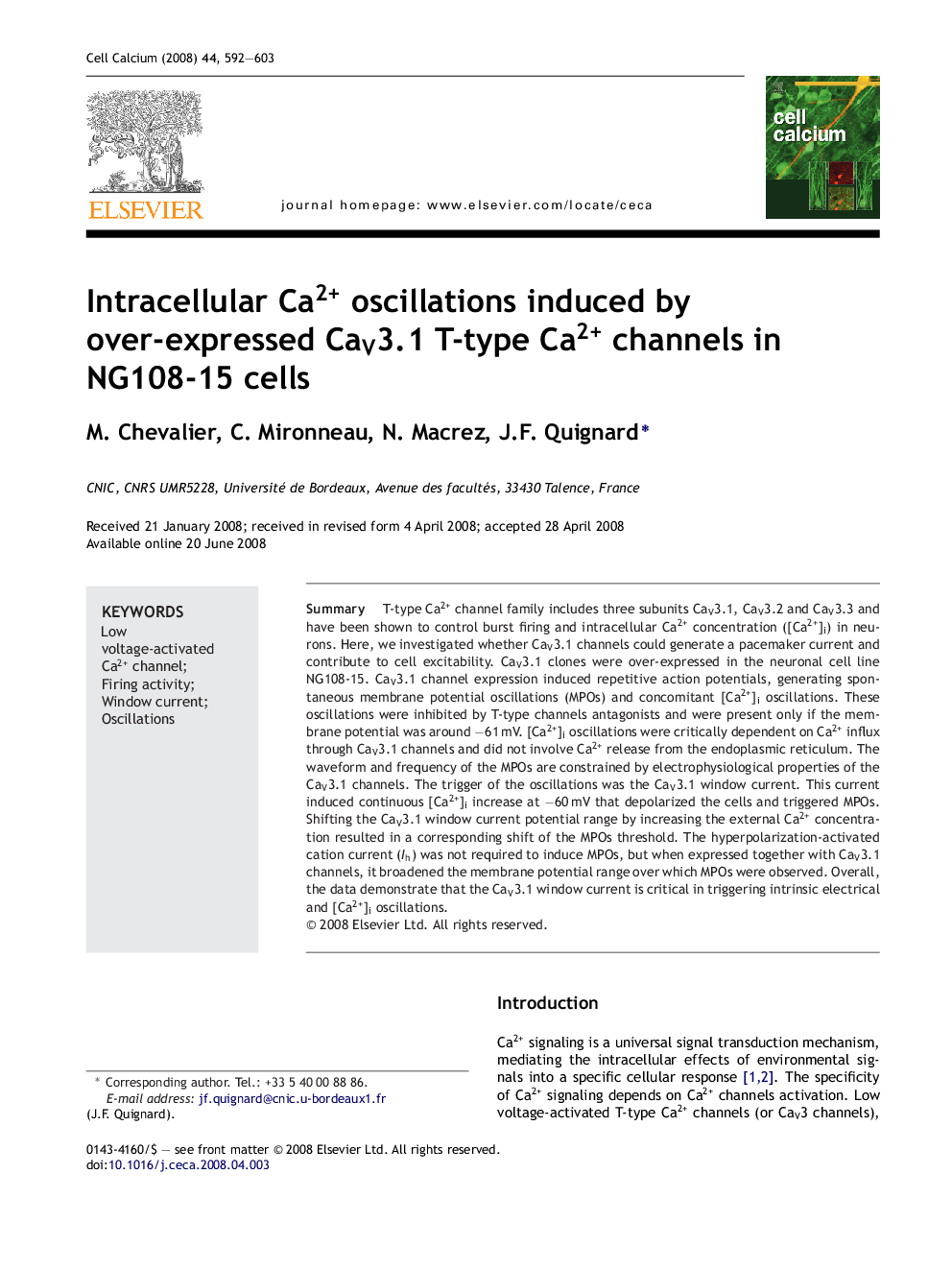 Intracellular Ca2+ oscillations induced by over-expressed CaV3.1 T-type Ca2+ channels in NG108-15 cells