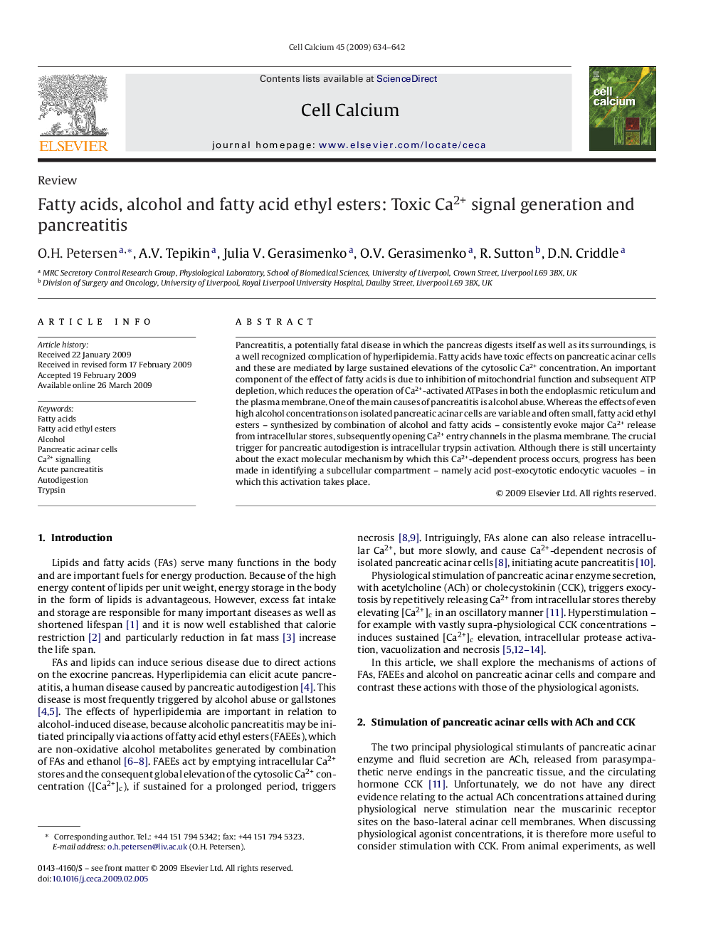 Fatty acids, alcohol and fatty acid ethyl esters: Toxic Ca2+ signal generation and pancreatitis