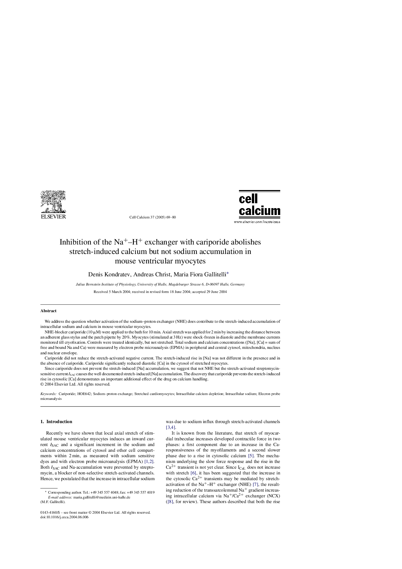 عکس صفحه اول مقاله: Inhibition of the Na+-H+ exchanger with cariporide abolishes stretch-induced calcium but not sodium accumulation in mouse ventricular myocytes Inhibition of the Na+-H+ exchanger with cariporide abolishes stretch-induced calcium but not sodium accumulation in mouse ventricular myocytes