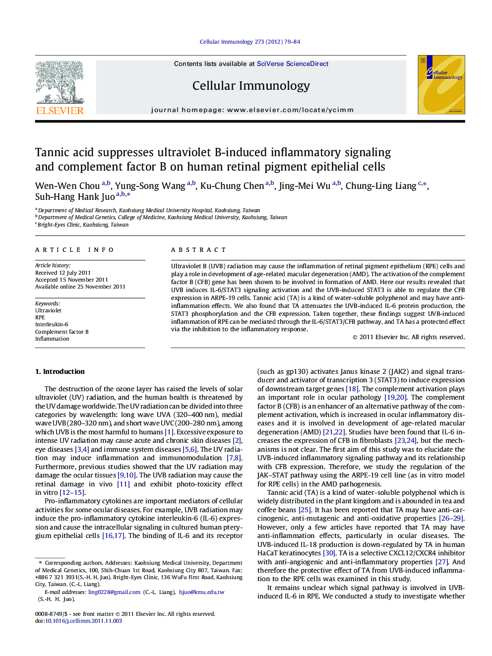 Tannic acid suppresses ultraviolet B-induced inflammatory signaling and complement factor B on human retinal pigment epithelial cells