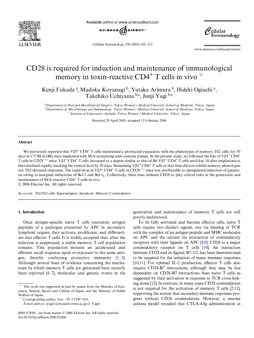 CD28 is required for induction and maintenance of immunological memory in toxin-reactive CD4+ T cells in vivo