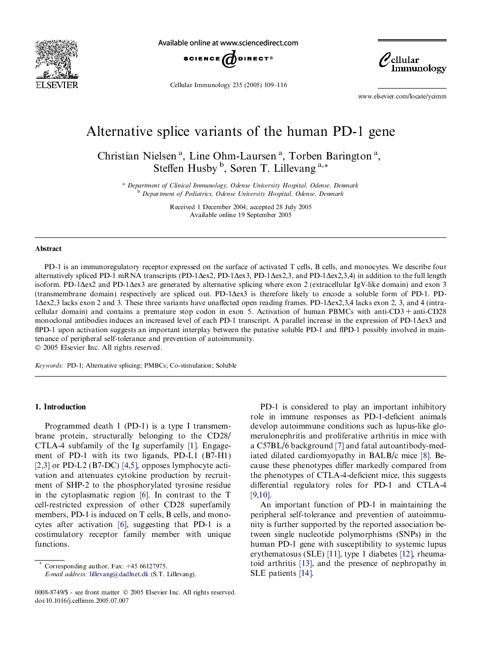 Alternative splice variants of the human PD-1 gene