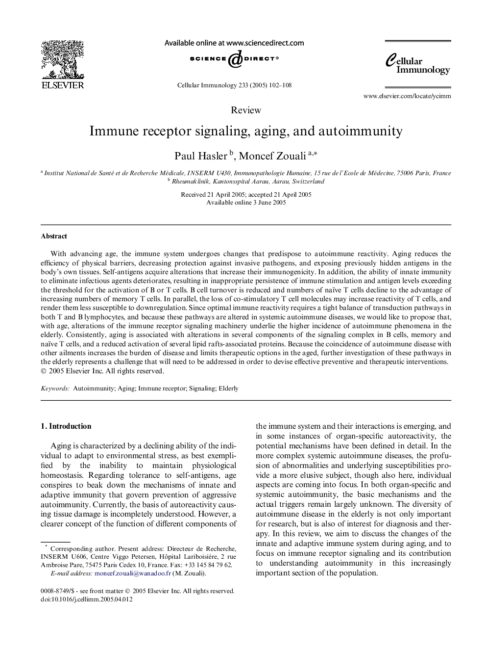 Immune receptor signaling, aging, and autoimmunity