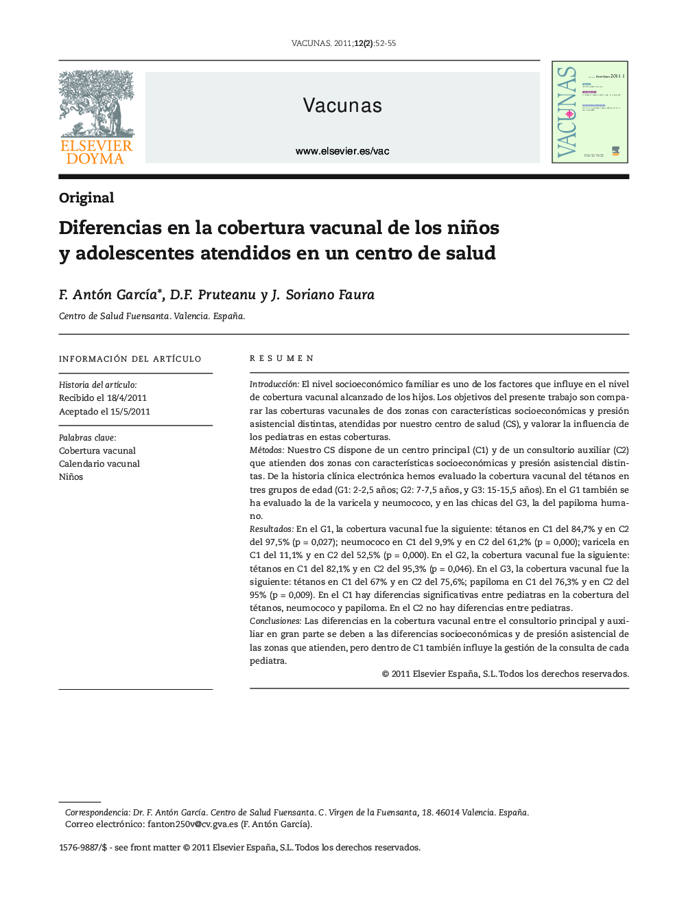 Diferencias en la cobertura vacunal de los niños y adolescentes atendidos en un centro de salud