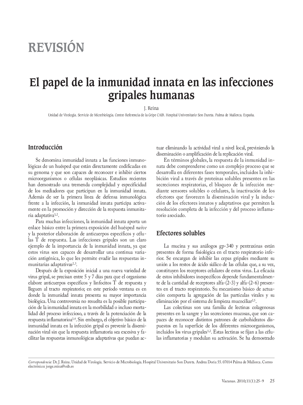 El papel de la inmunidad innata en las infecciones gripales humanas