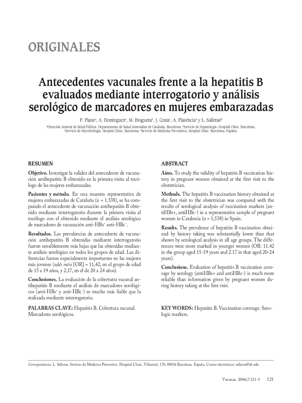 Antecedentes vacunales frente a la hepatitis B evaluados mediante interrogatorio y análisis serológico de marcadores en mujeres embarazadas