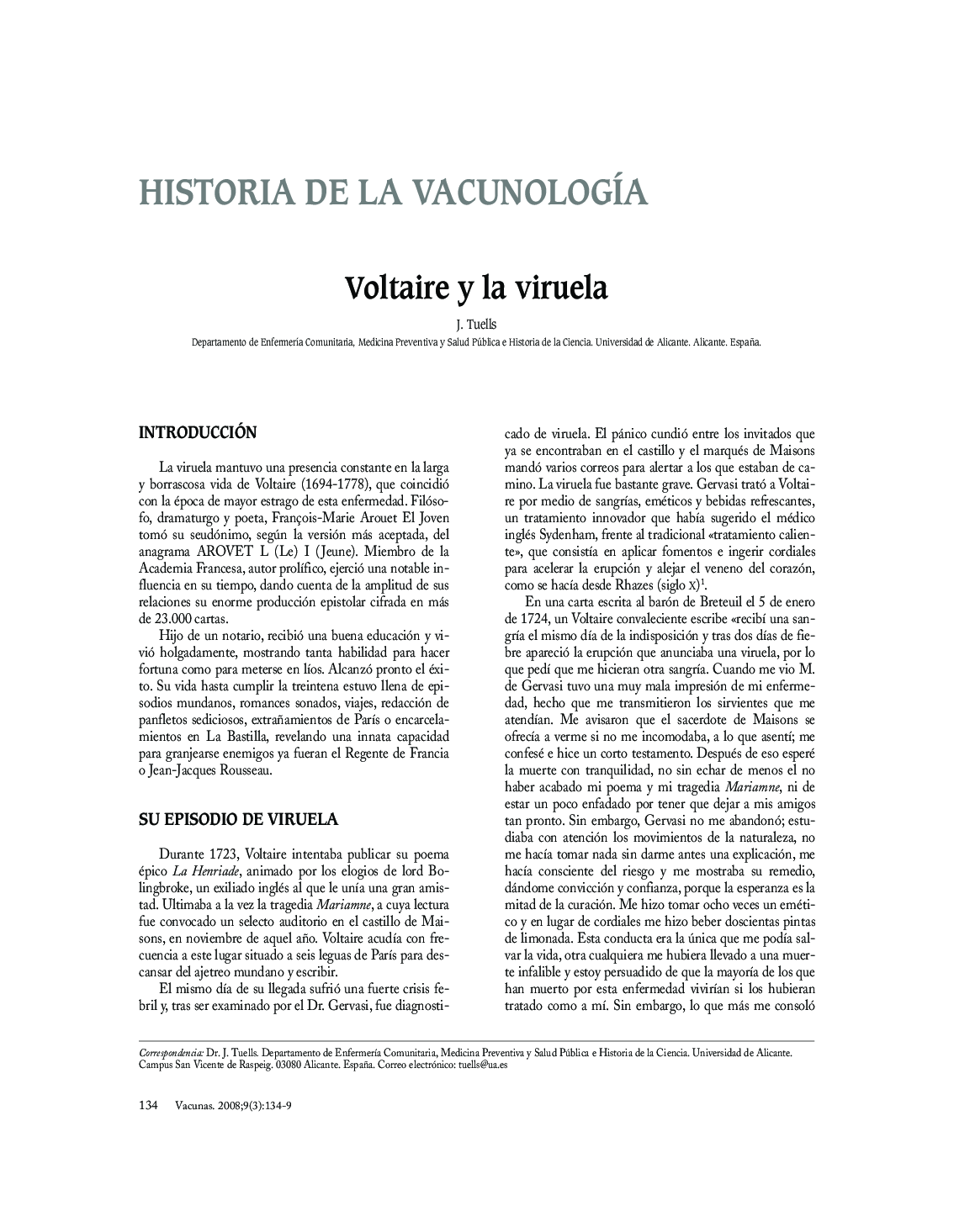 عکس صفحه اول مقاله: Voltaire y la viruela Voltaire y la viruela