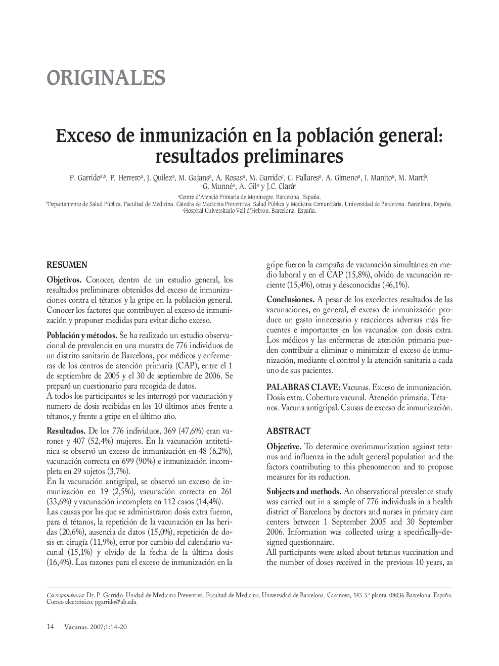 Exceso de inmunización en la población general: resultados preliminaries