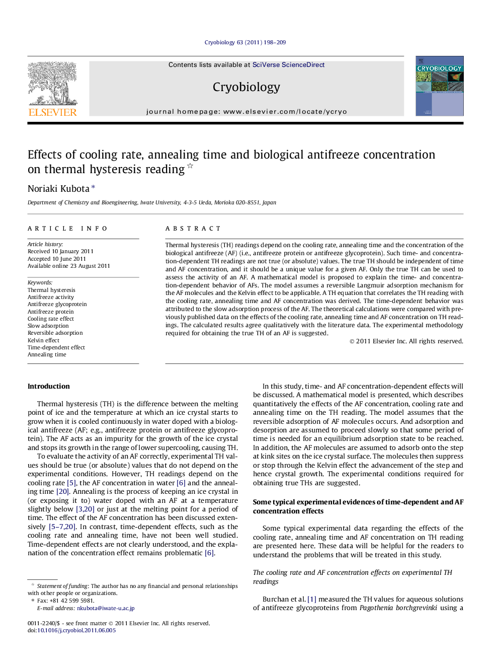 Effects of cooling rate, annealing time and biological antifreeze concentration on thermal hysteresis reading