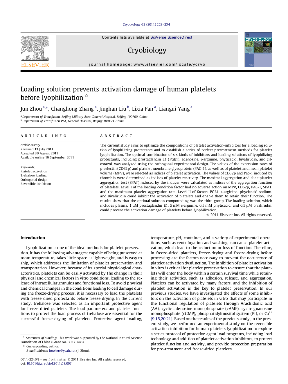 Loading solution prevents activation damage of human platelets before lyophilization