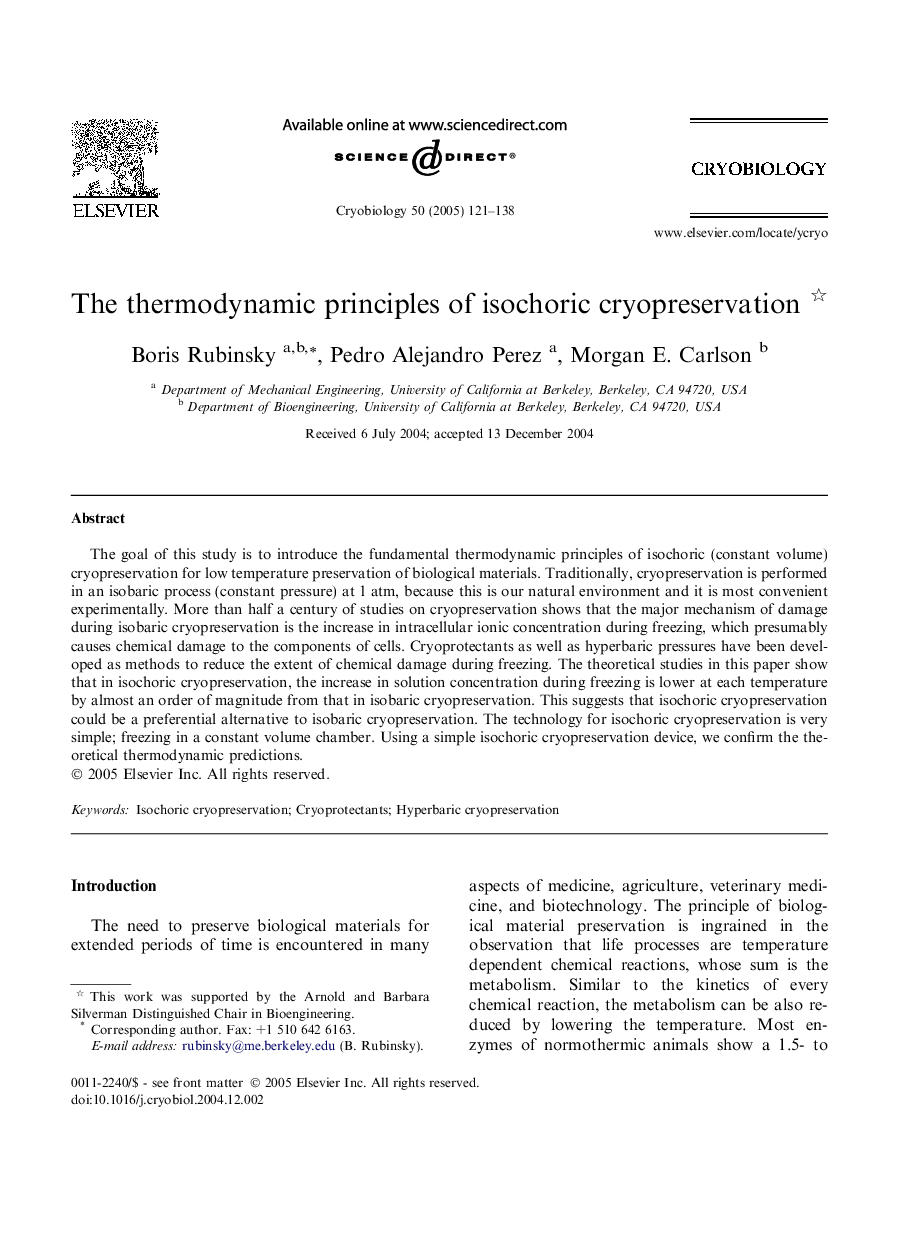 The thermodynamic principles of isochoric cryopreservation