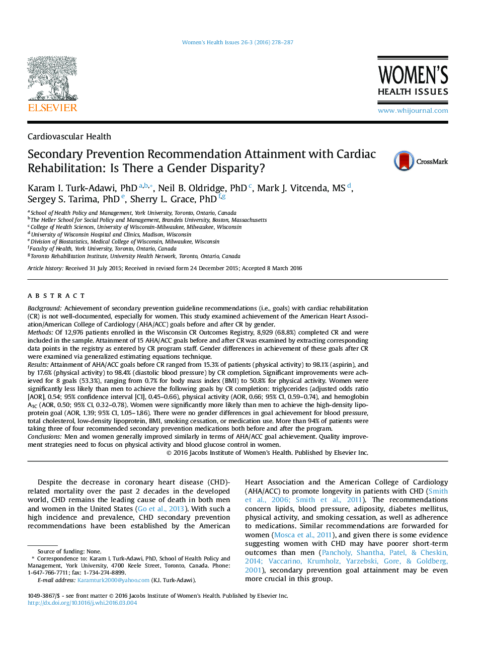 Secondary Prevention Recommendation Attainment with Cardiac Rehabilitation: Is There a Gender Disparity? 