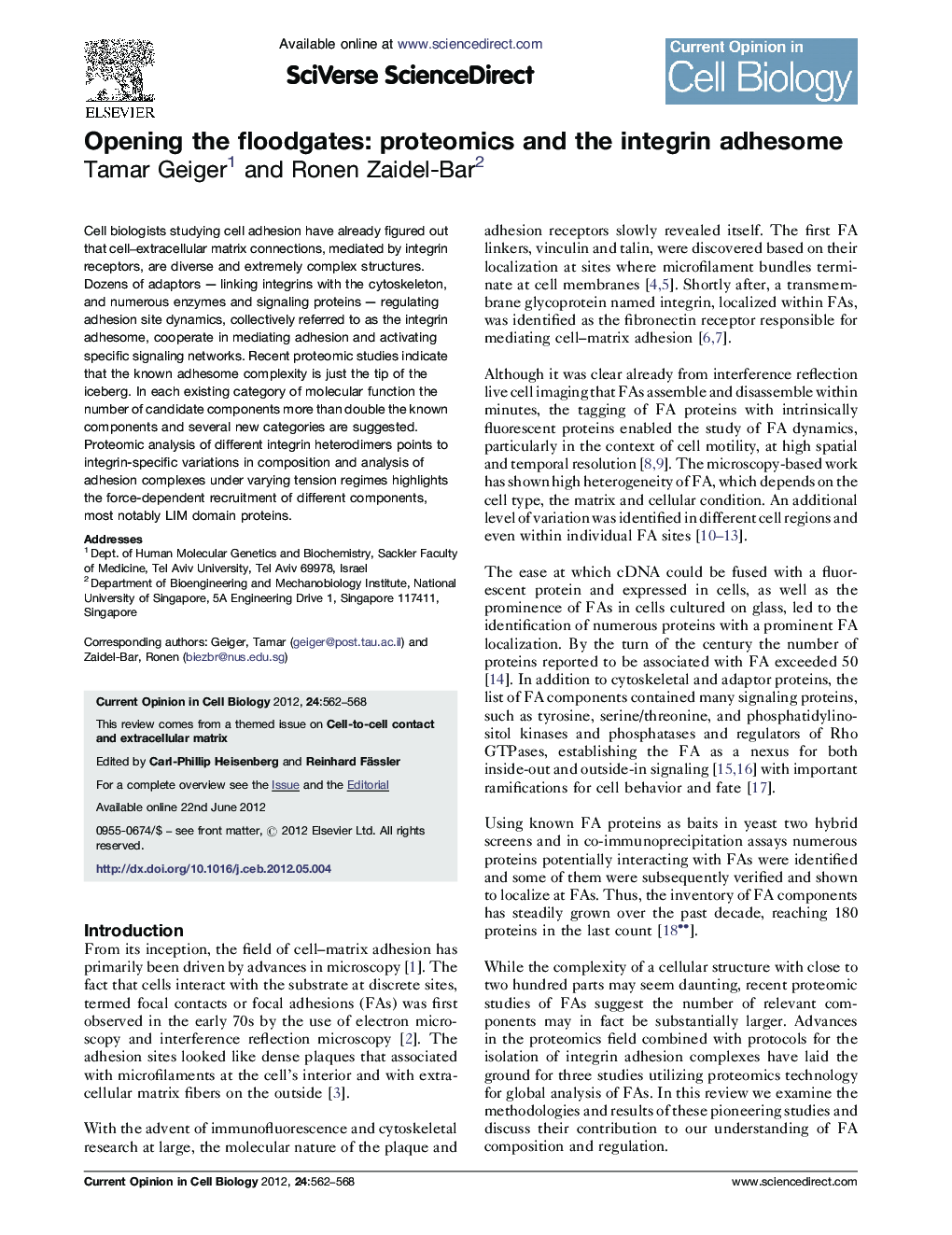 Opening the floodgates: proteomics and the integrin adhesome