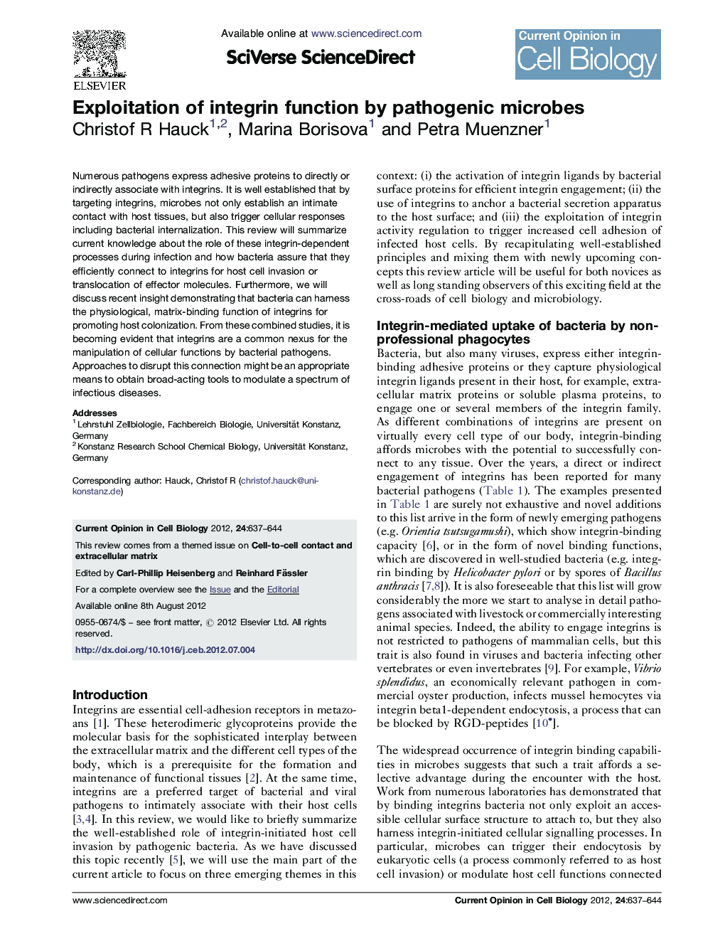 Exploitation of integrin function by pathogenic microbes