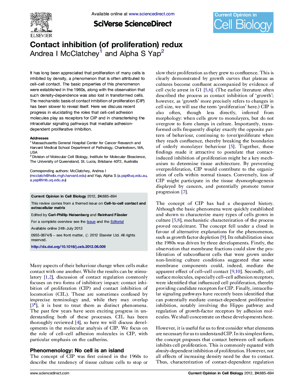 Contact inhibition (of proliferation) redux