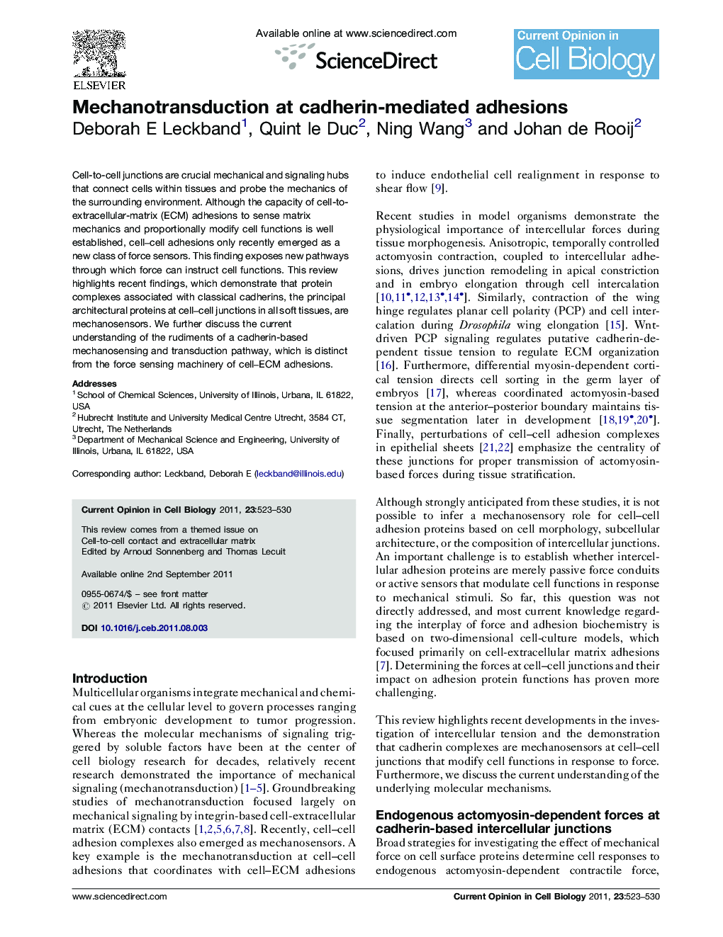 Mechanotransduction at cadherin-mediated adhesions