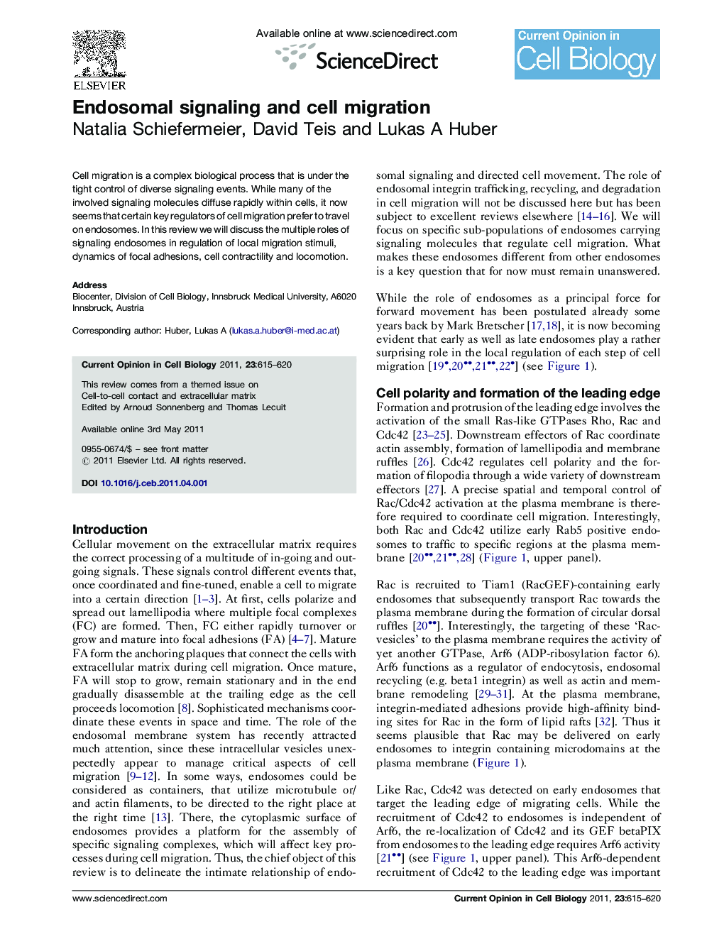 عکس صفحه اول مقاله: Endosomal signaling and cell migration Endosomal signaling and cell migration