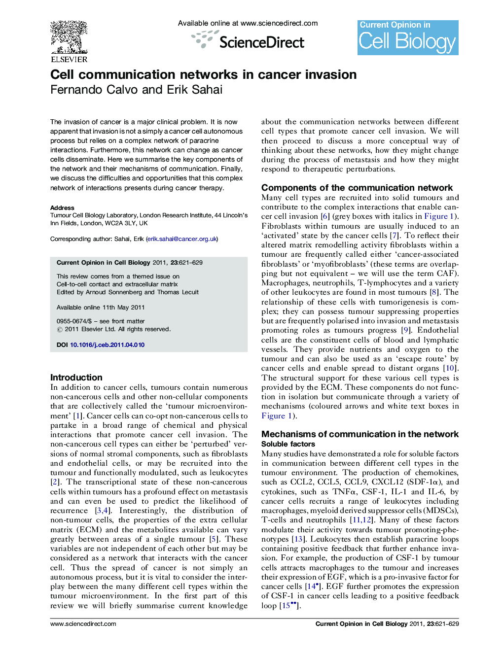 Cell communication networks in cancer invasion