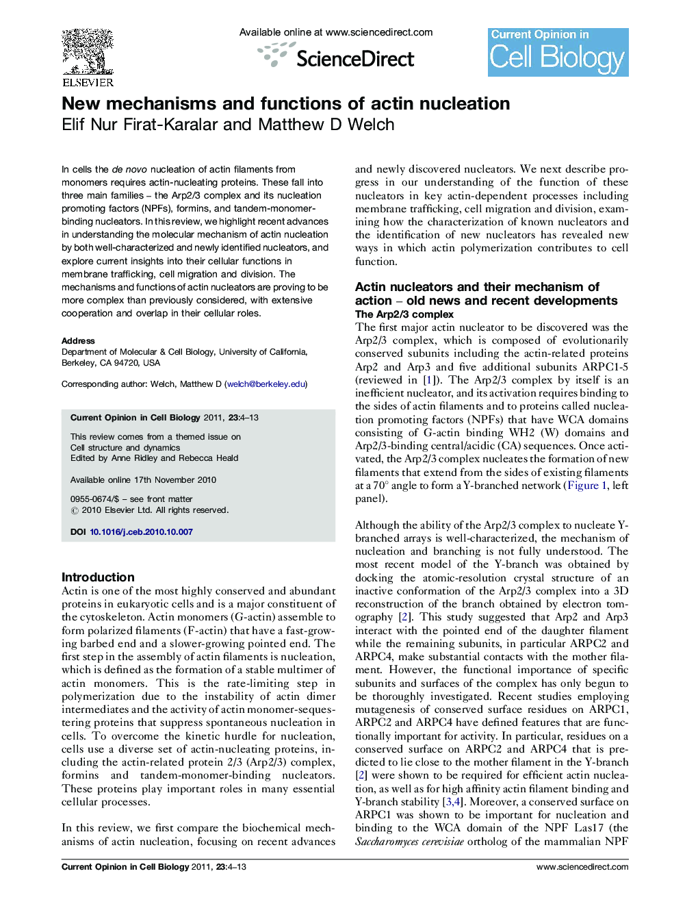 New mechanisms and functions of actin nucleation