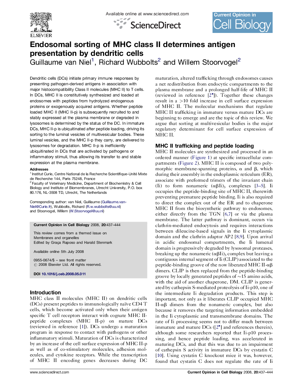 Endosomal sorting of MHC class II determines antigen presentation by dendritic cells
