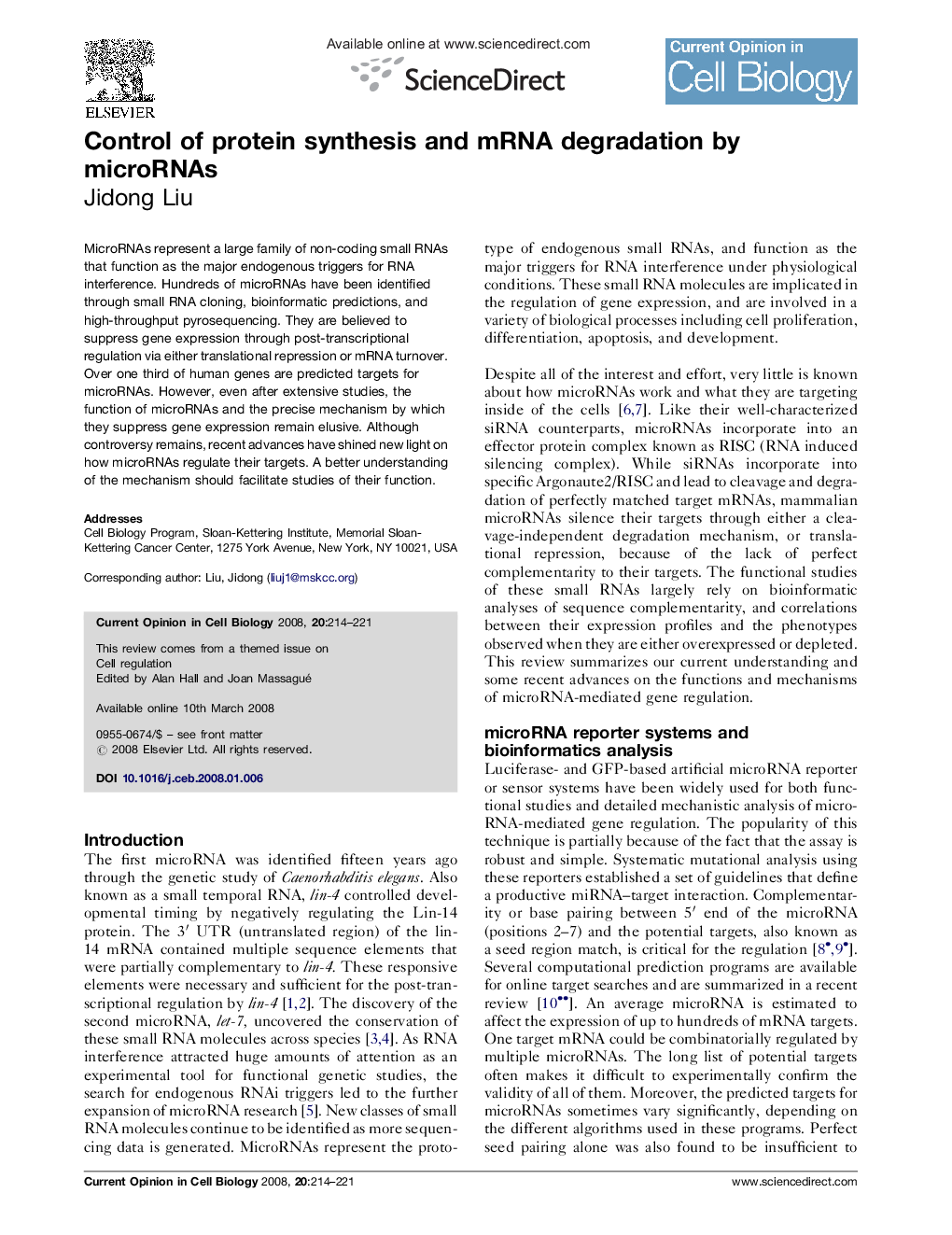 Control of protein synthesis and mRNA degradation by microRNAs